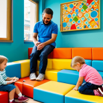 **

"A vibrant and playful scene inside Boroo Kids Cafe. Children are fully clothed in colorful, modest attire, engaging in various activities: drawing, playing with soft blocks, and climbing on a small wall. The background shows a comfortable seating area with parents relaxing. Safe for work, appropriate content, professional environment, perfect anatomy, natural proportions, well-formed hands, proper finger count, family-friendly atmosphere."

**