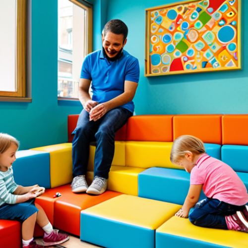 **

"A vibrant and playful scene inside Boroo Kids Cafe. Children are fully clothed in colorful, modest attire, engaging in various activities: drawing, playing with soft blocks, and climbing on a small wall. The background shows a comfortable seating area with parents relaxing. Safe for work, appropriate content, professional environment, perfect anatomy, natural proportions, well-formed hands, proper finger count, family-friendly atmosphere."

**